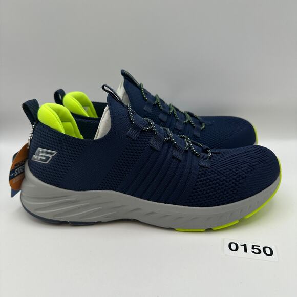 SKETCHERS Kids 4.5 Elite Rush Slip on Running Shoes Navy/Neon Green - Picture 3 of 8